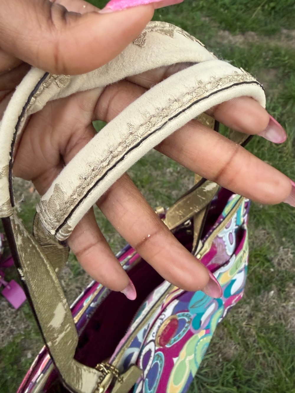 COACH Purple Multicolor Signature Print Tote with Gold Trim - Picture 10 of 15